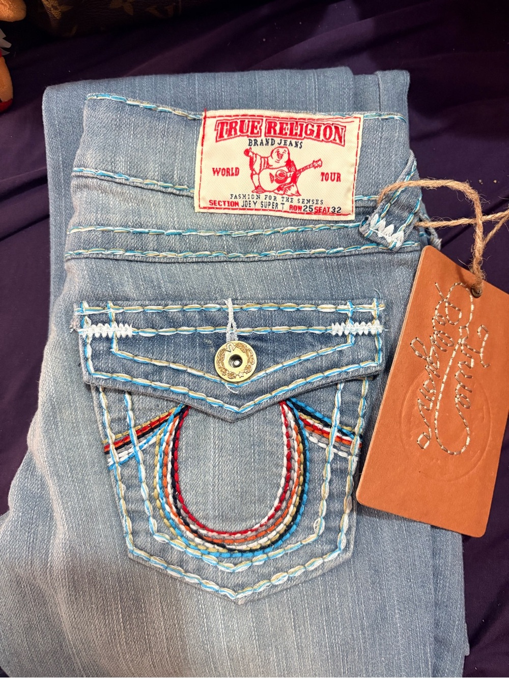 True Religion Women's Light Blue Embroidered Pocket Jeans